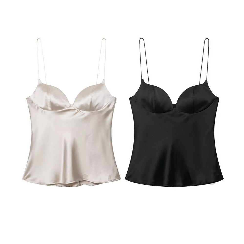 Top satin dos nu femme.