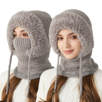 Bonnet femme avec écharpe intégrée