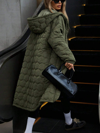 Manteau long duveteux à carreaux