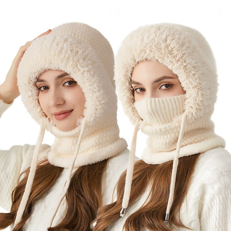 Bonnet femme avec écharpe intégrée