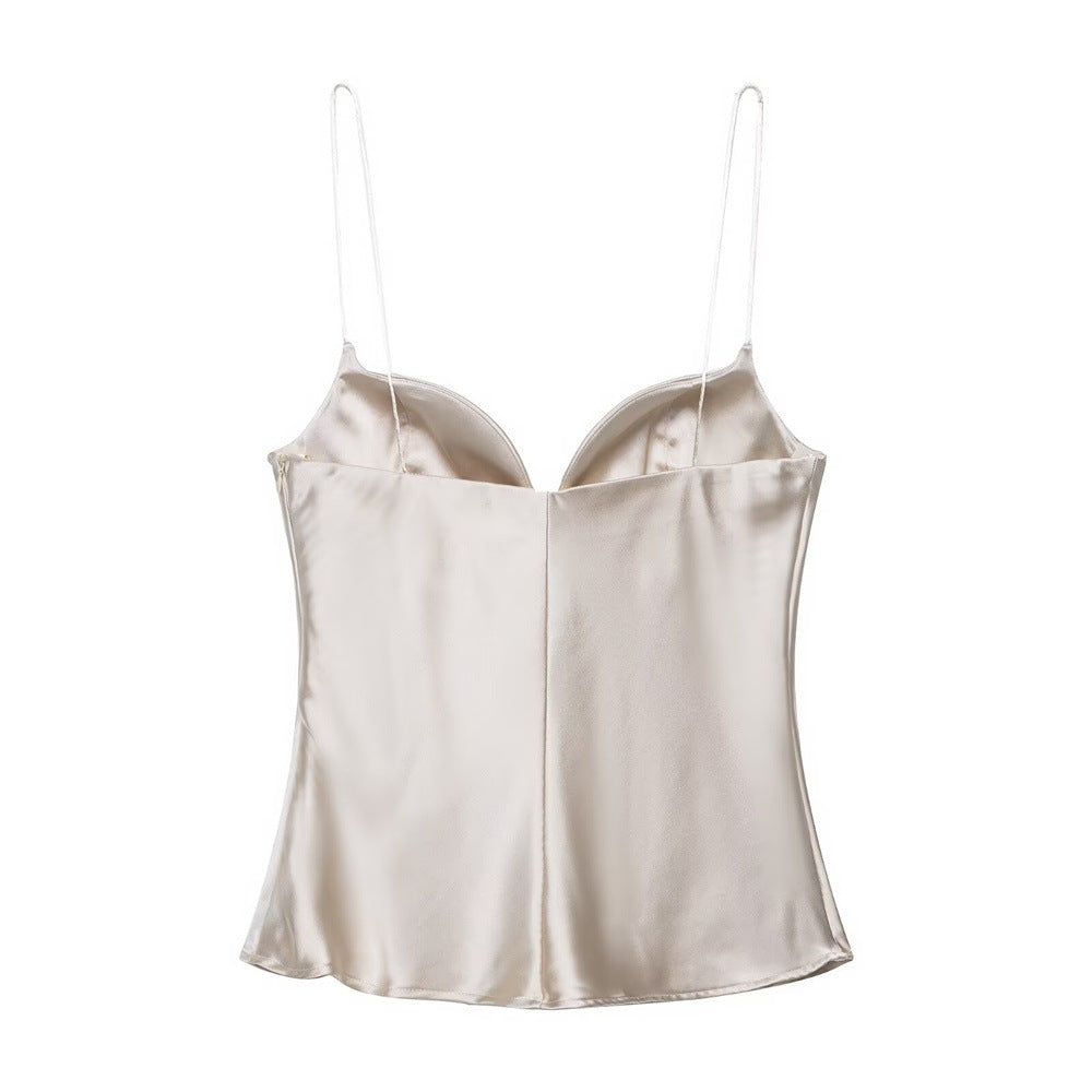 Top satin dos nu femme.