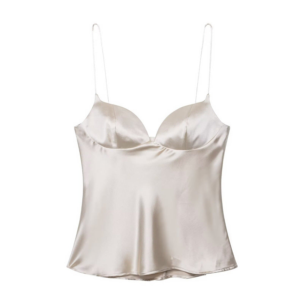 Top satin dos nu femme.