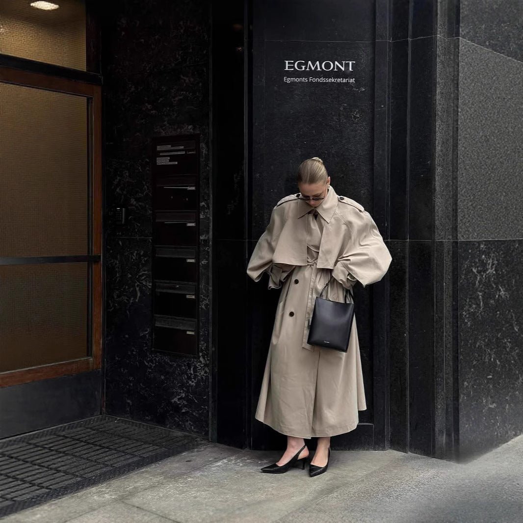 Trench long kaki ceinturé femme