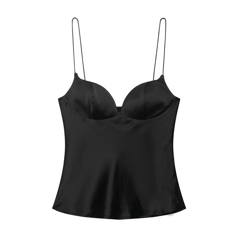 Top satin dos nu femme.